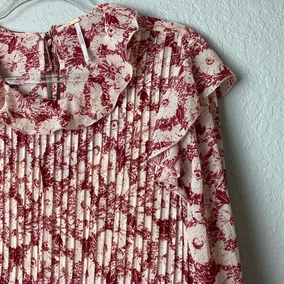 FREE PEOPLE Mini Dress Floral Cream Red Ruffle size L - Picture 8 of 8